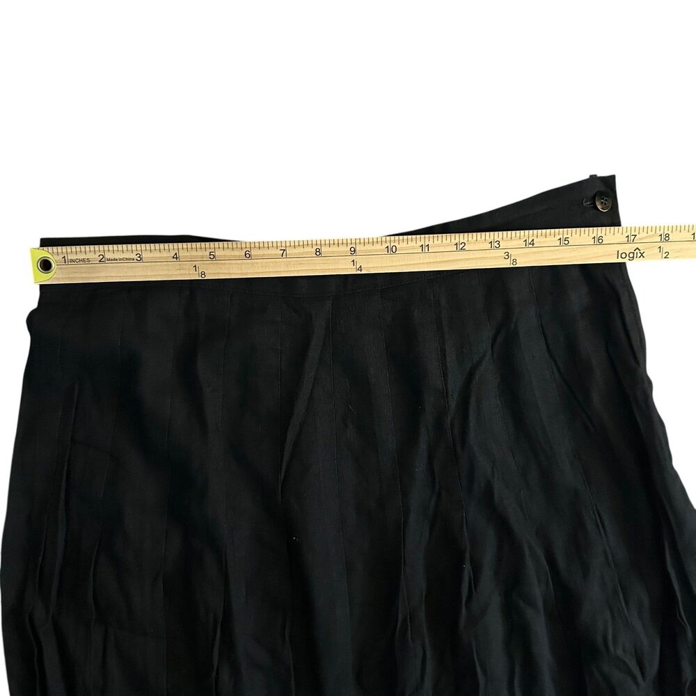 Stanley Blacker Black Linen Rayon Pleated A-Line Lined Midi Skirt Plus Size 16 - Picture 3 of 8